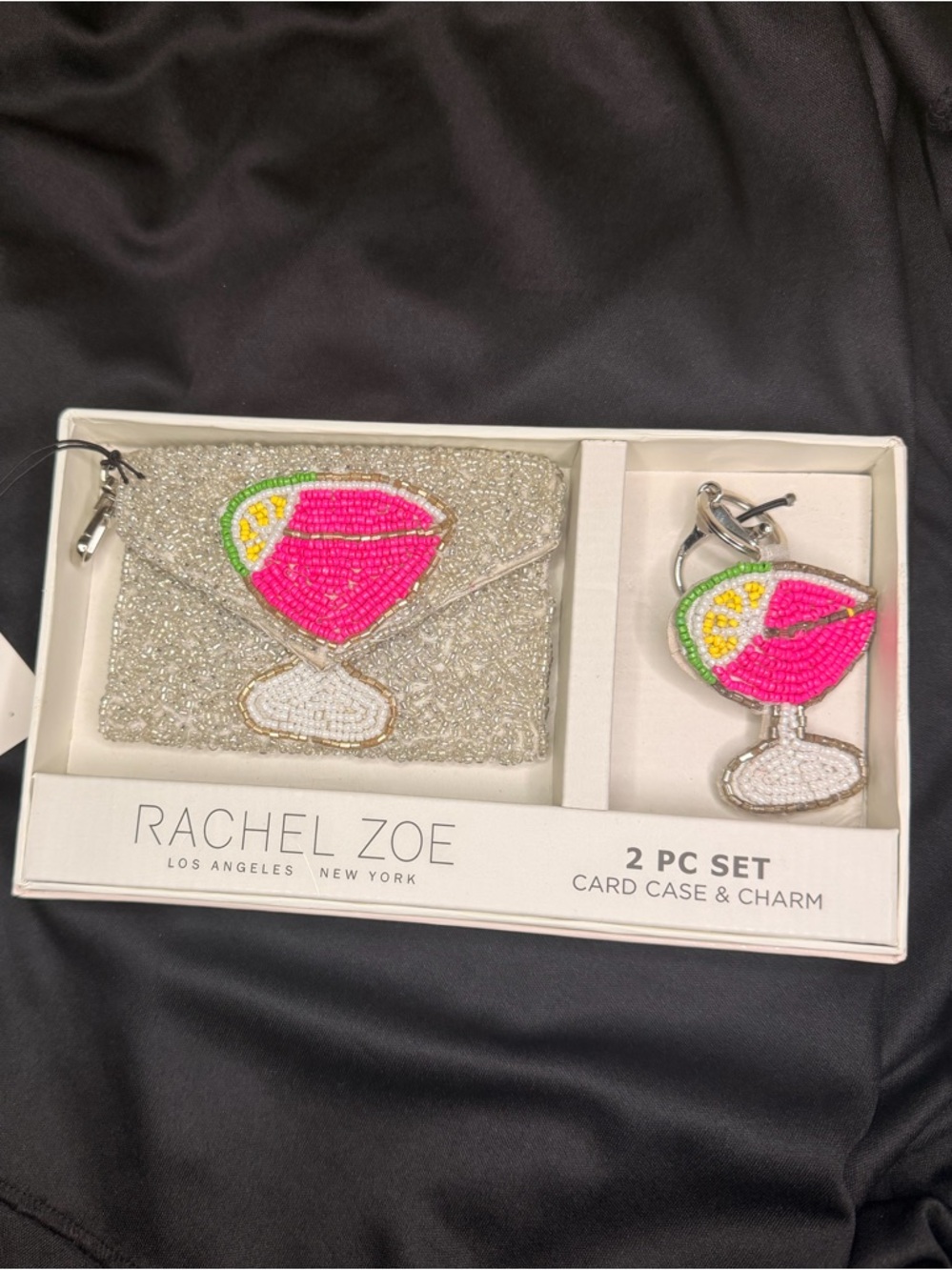 NWT Rachel Zoe Elegant Beaded Martini Card Case & Charm Set